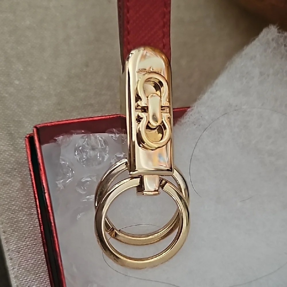Salvatore Ferragamo Elegant Red Keychain with Gold Accents